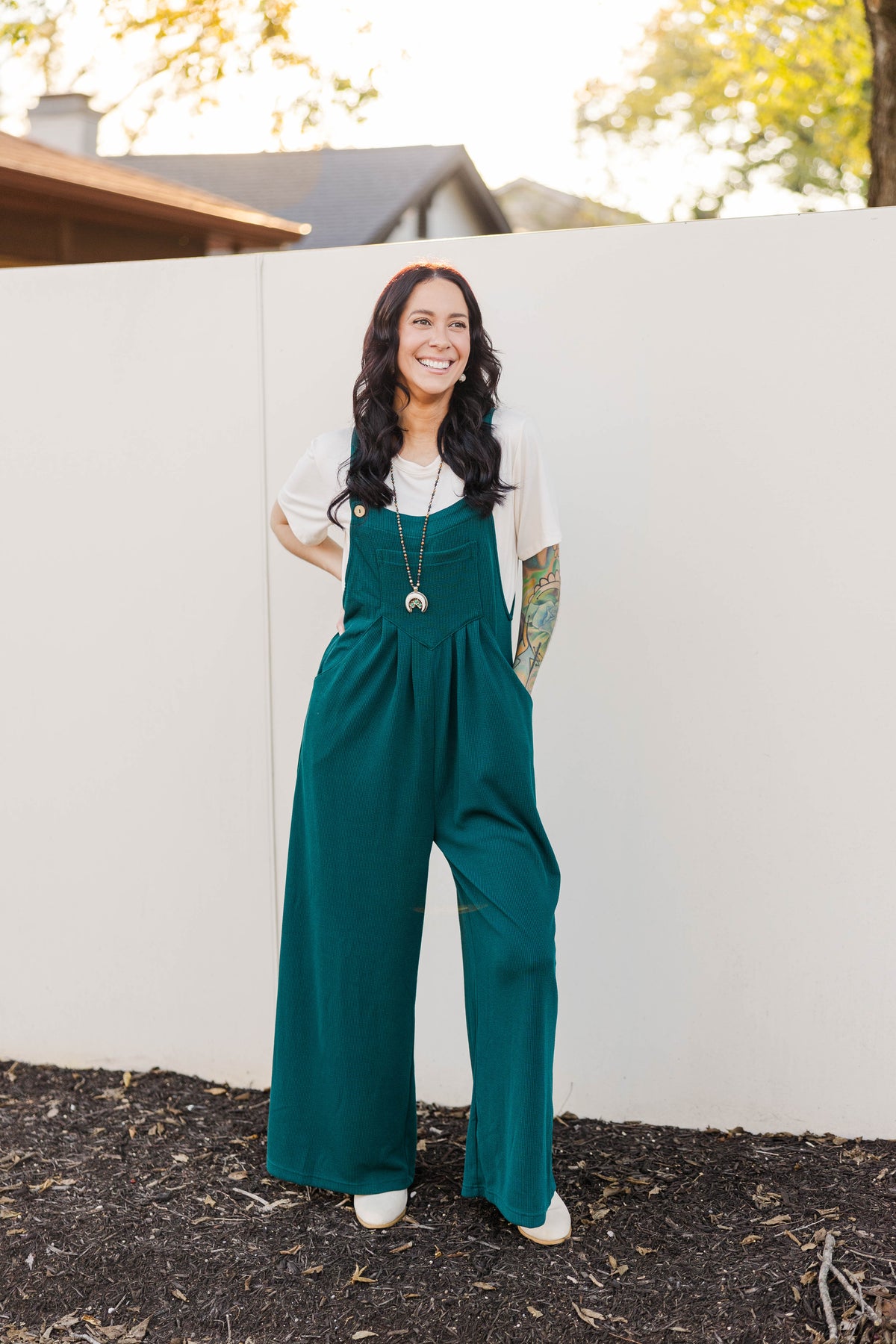 Everyday Flair Wide Leg Jumpsuit in Green