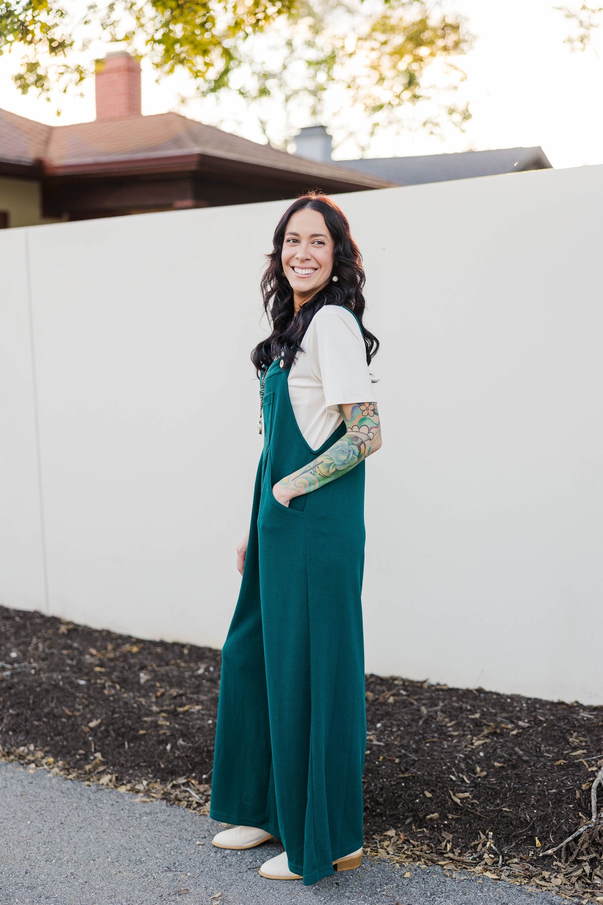 Everyday Flair Wide Leg Jumpsuit in Green