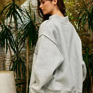 Pray Embroidered Mock Neck Pullover