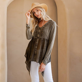 Bohemian Rhapsody Tunic Top in Gravel