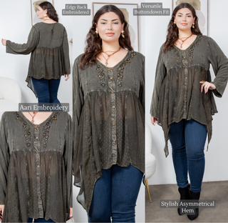 Bohemian Rhapsody Tunic Top in Gravel