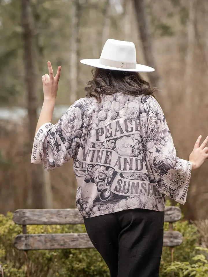 Peace Wine and Sunshine Cropped Kimono