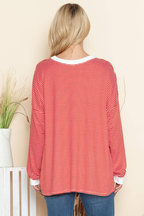 Mini Stripes Tunic Pullover in Red
