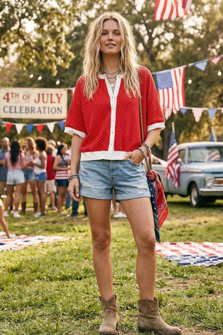 Firecracker Button Front Top