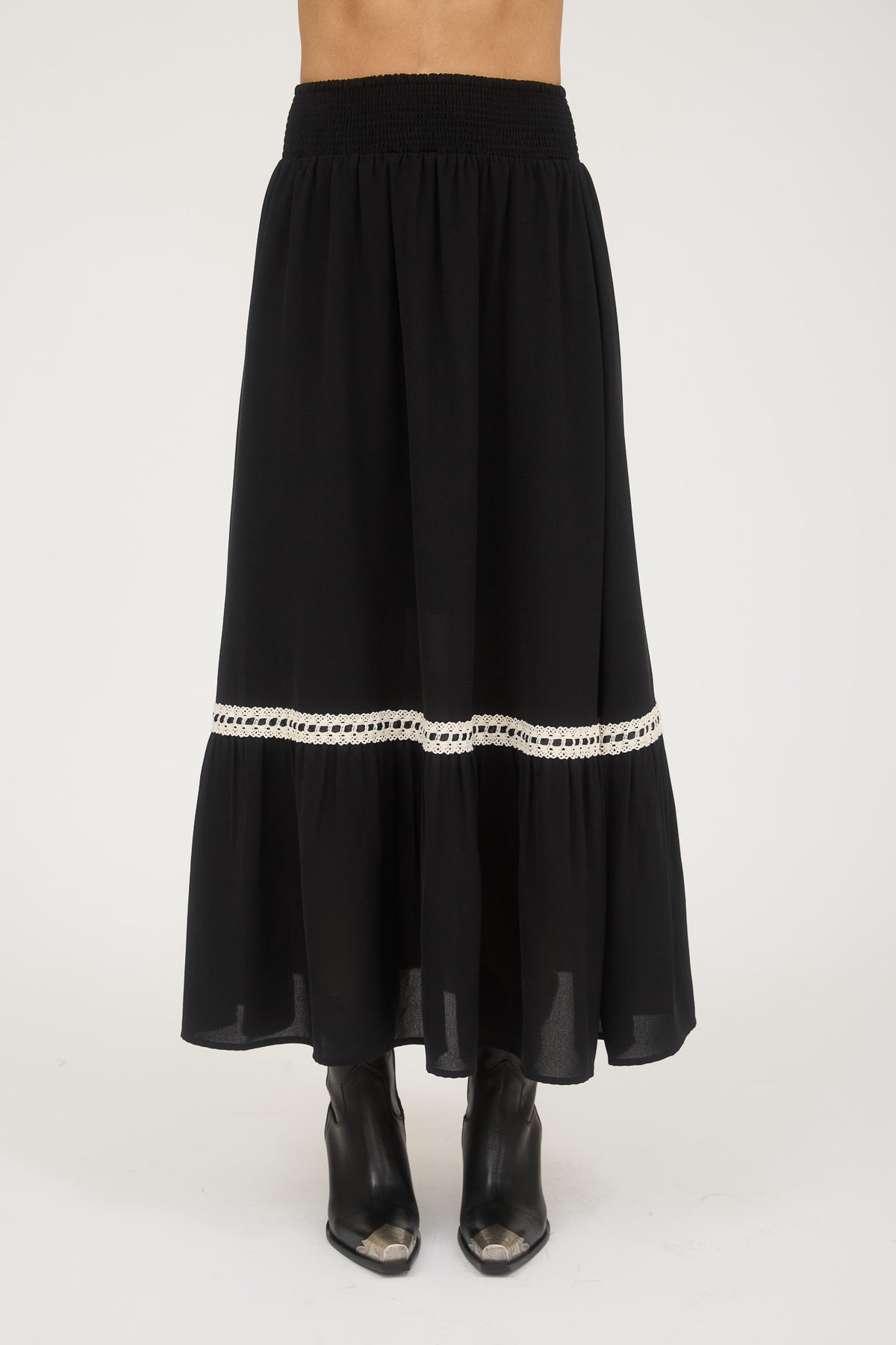 Hint of Lace Black Midi Skirt