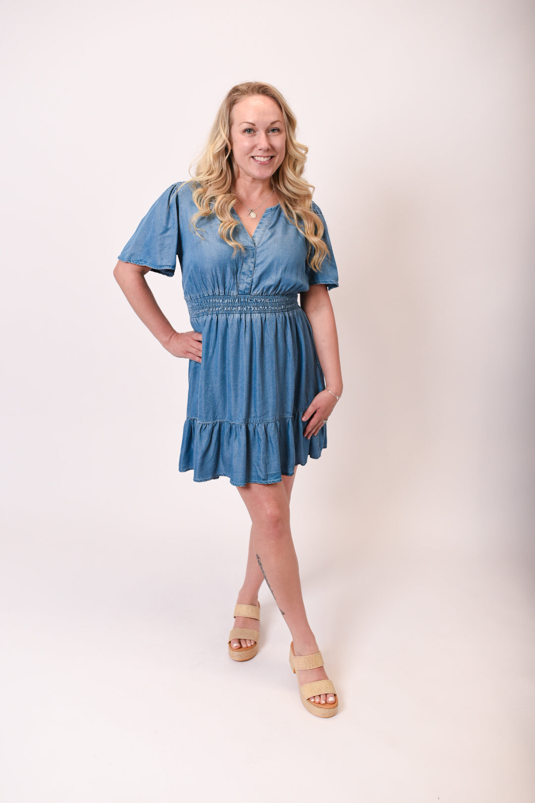 Swing Time Chambray Mini Dress