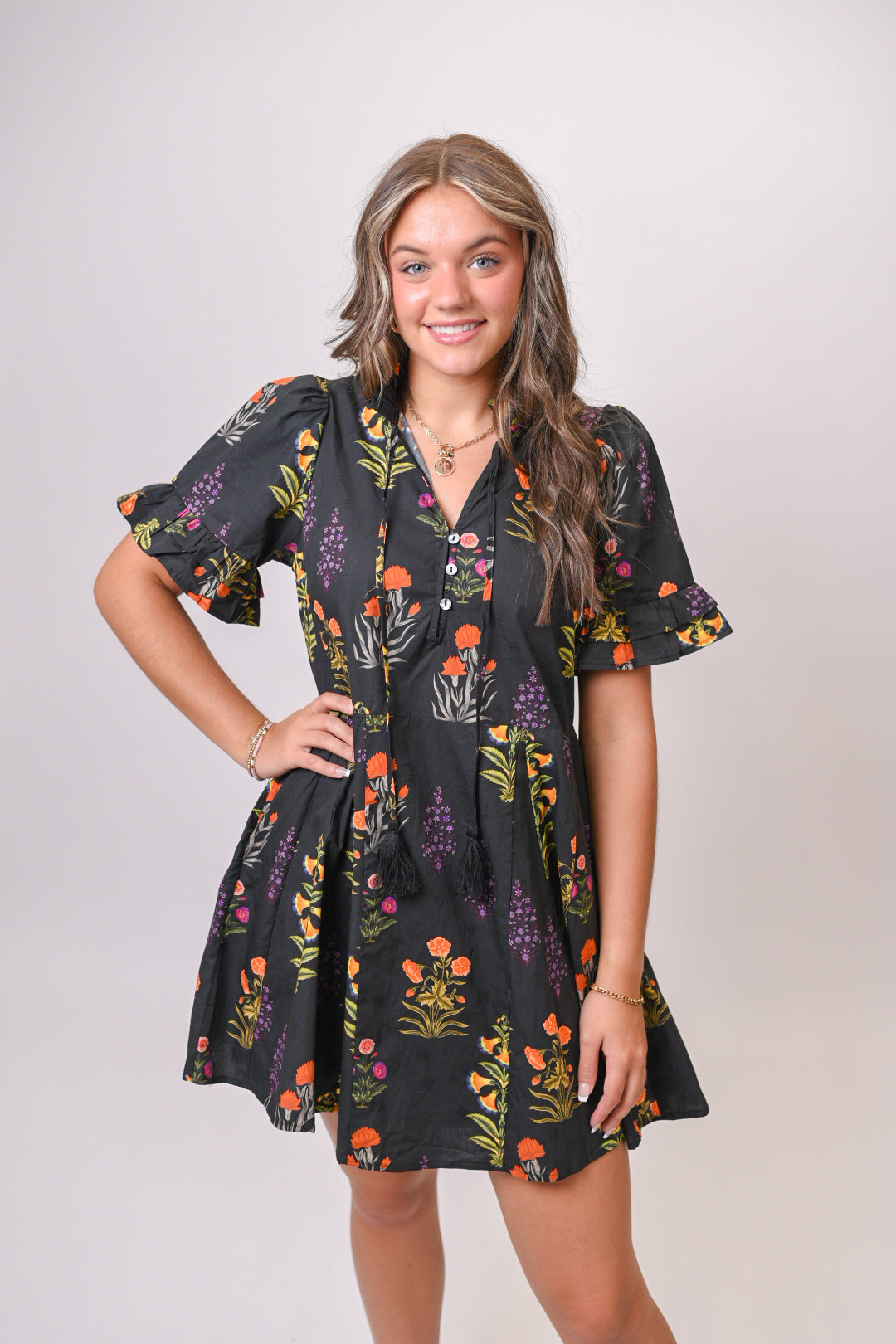 Thinking Of Floral Mini Dress in Black