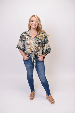 Kimono Vibes Front Tie Top in Mint