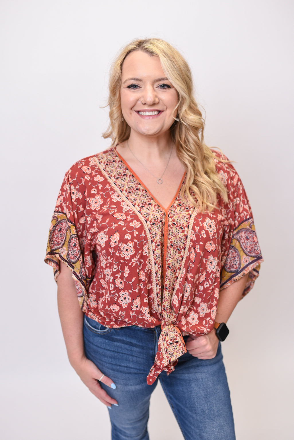 Kimono Vibes Front Tie Top in Garnet