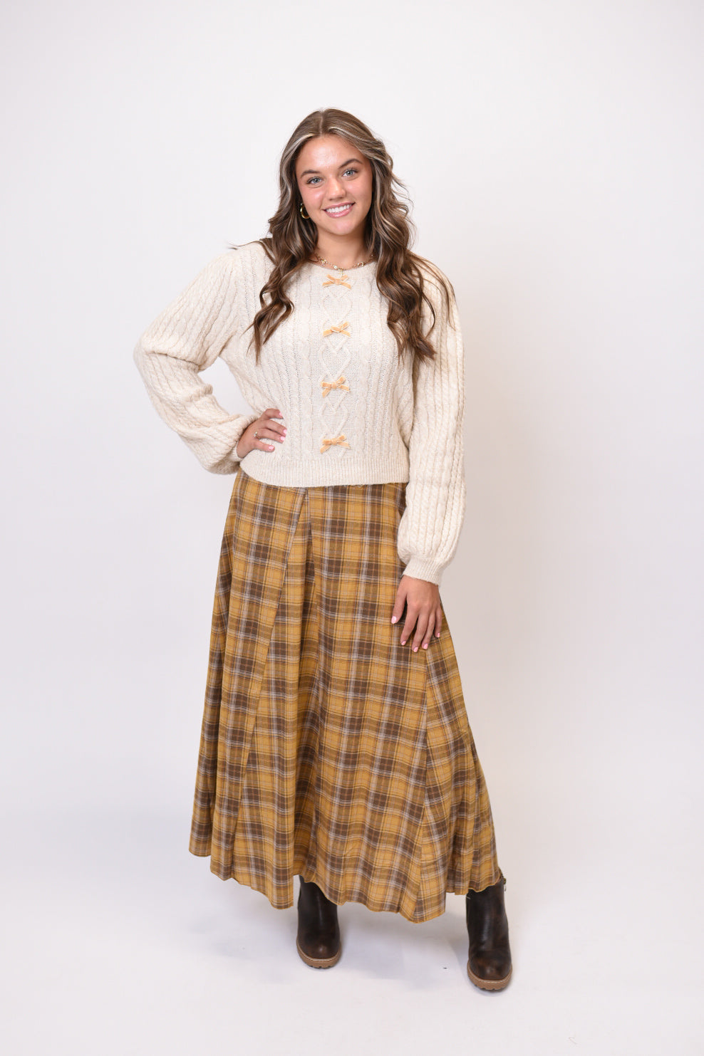 Autumn Grid Plaid Skirt in Mustard