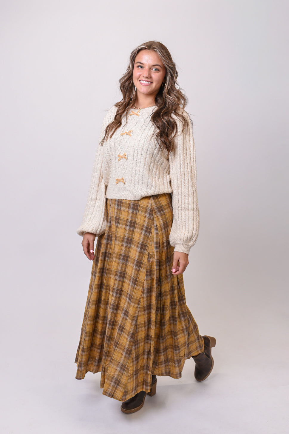 Autumn Grid Plaid Skirt in Mustard