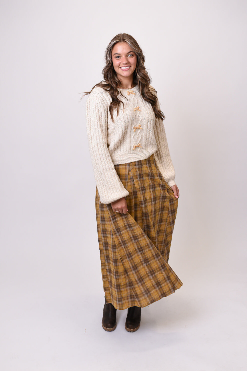 Autumn Grid Plaid Skirt in Mustard