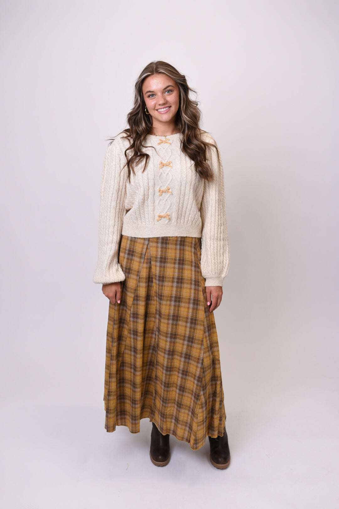 Autumn Grid Plaid Skirt in Mustard