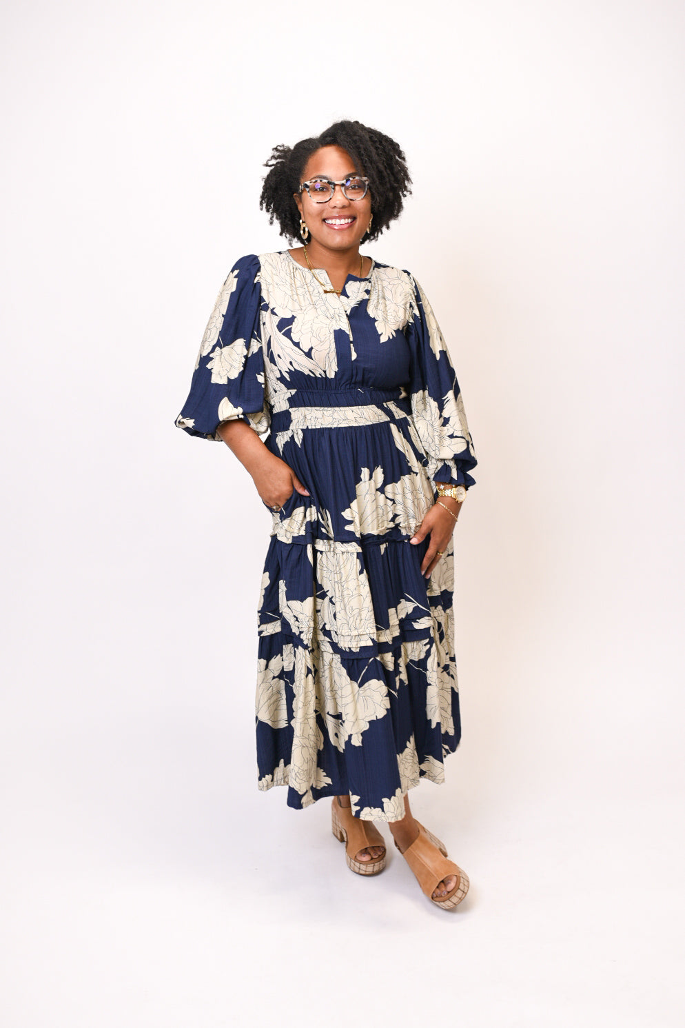 Blue Blooms Midi Dress