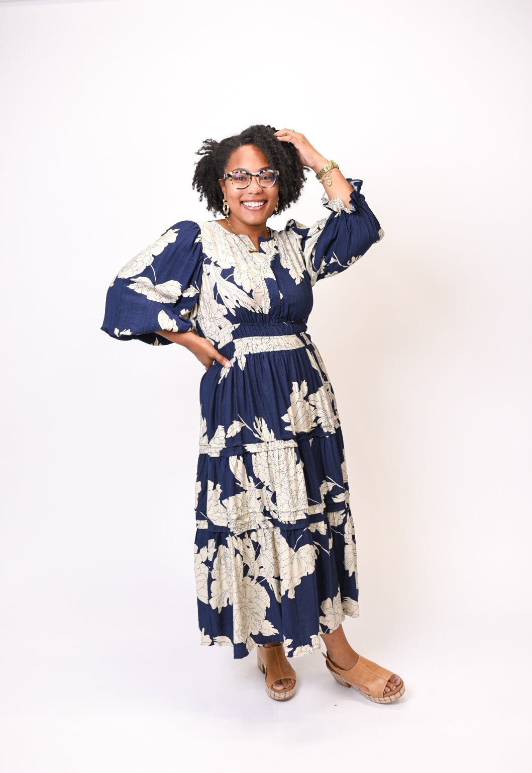 Blue Blooms Midi Dress