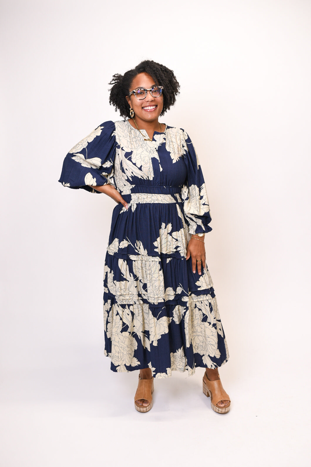 Blue Blooms Midi Dress