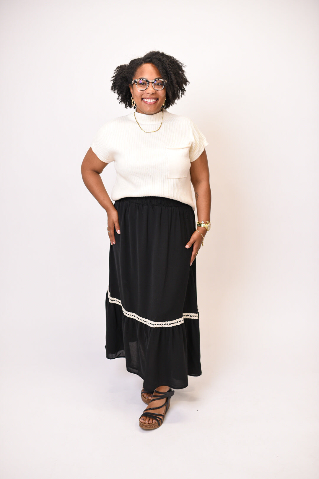 Hint of Lace Black Midi Skirt