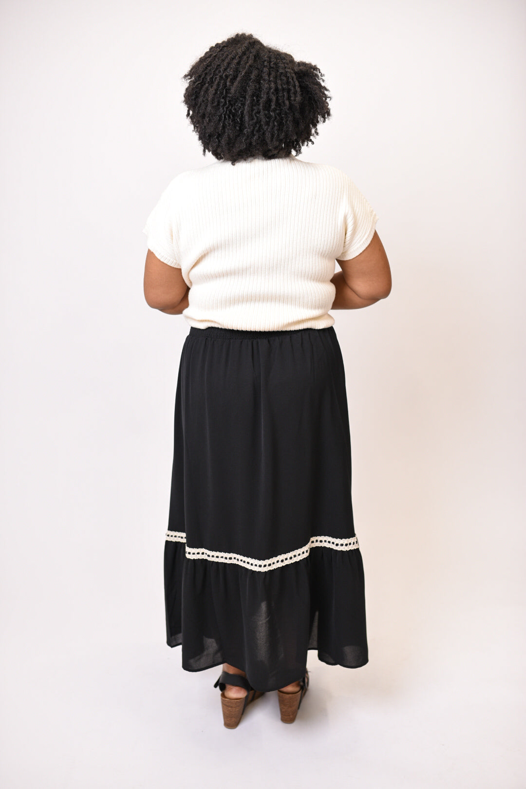 Hint of Lace Black Midi Skirt