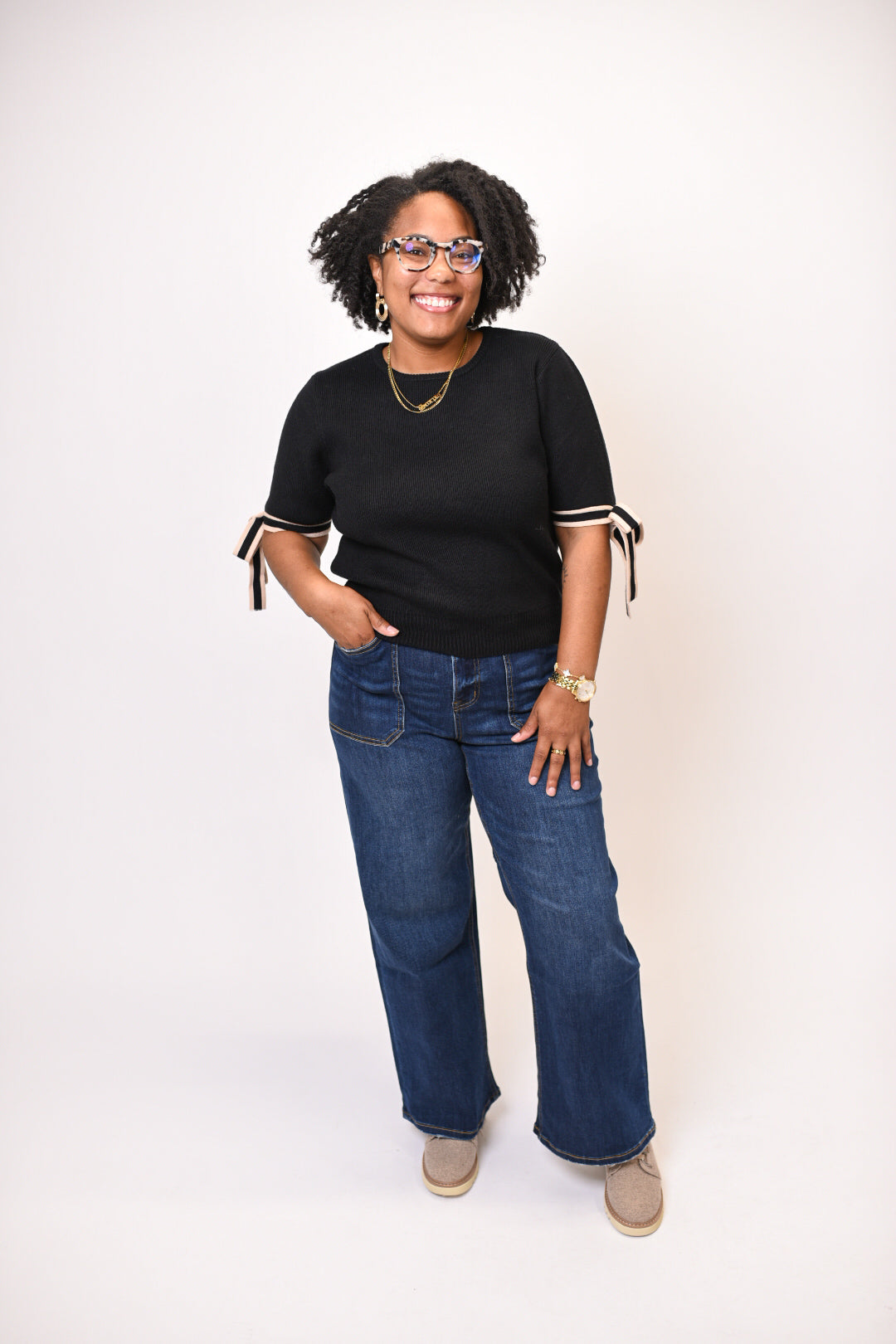 Bow Tied Sweater Top in Black