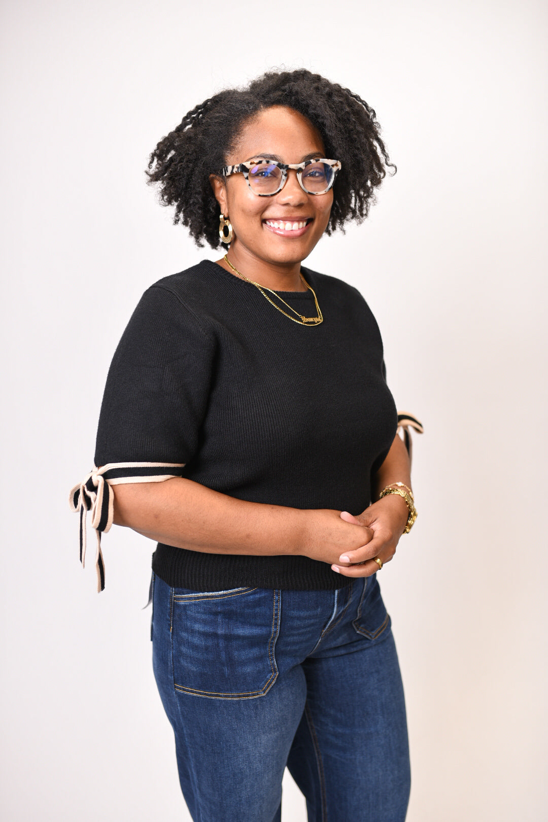 Bow Tied Sweater Top in Black