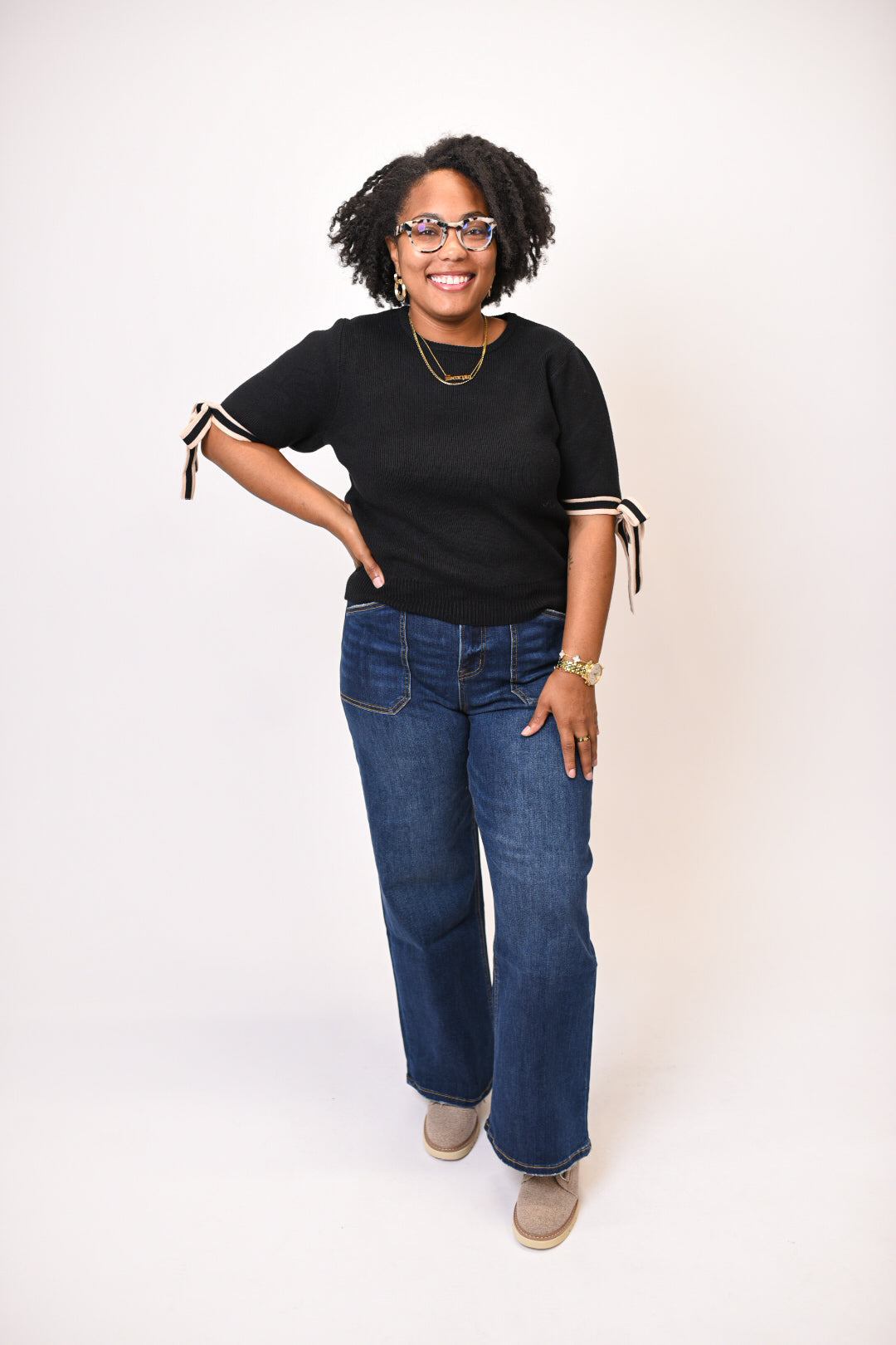 Bow Tied Sweater Top in Black