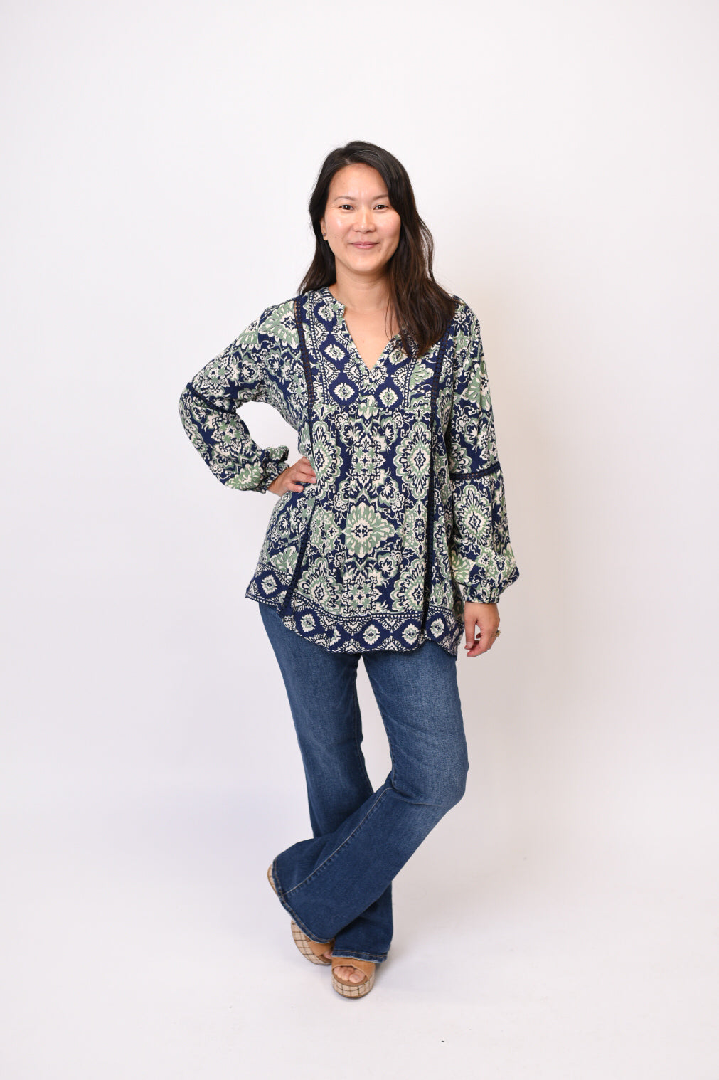 Emerald Glow Floral Blouse