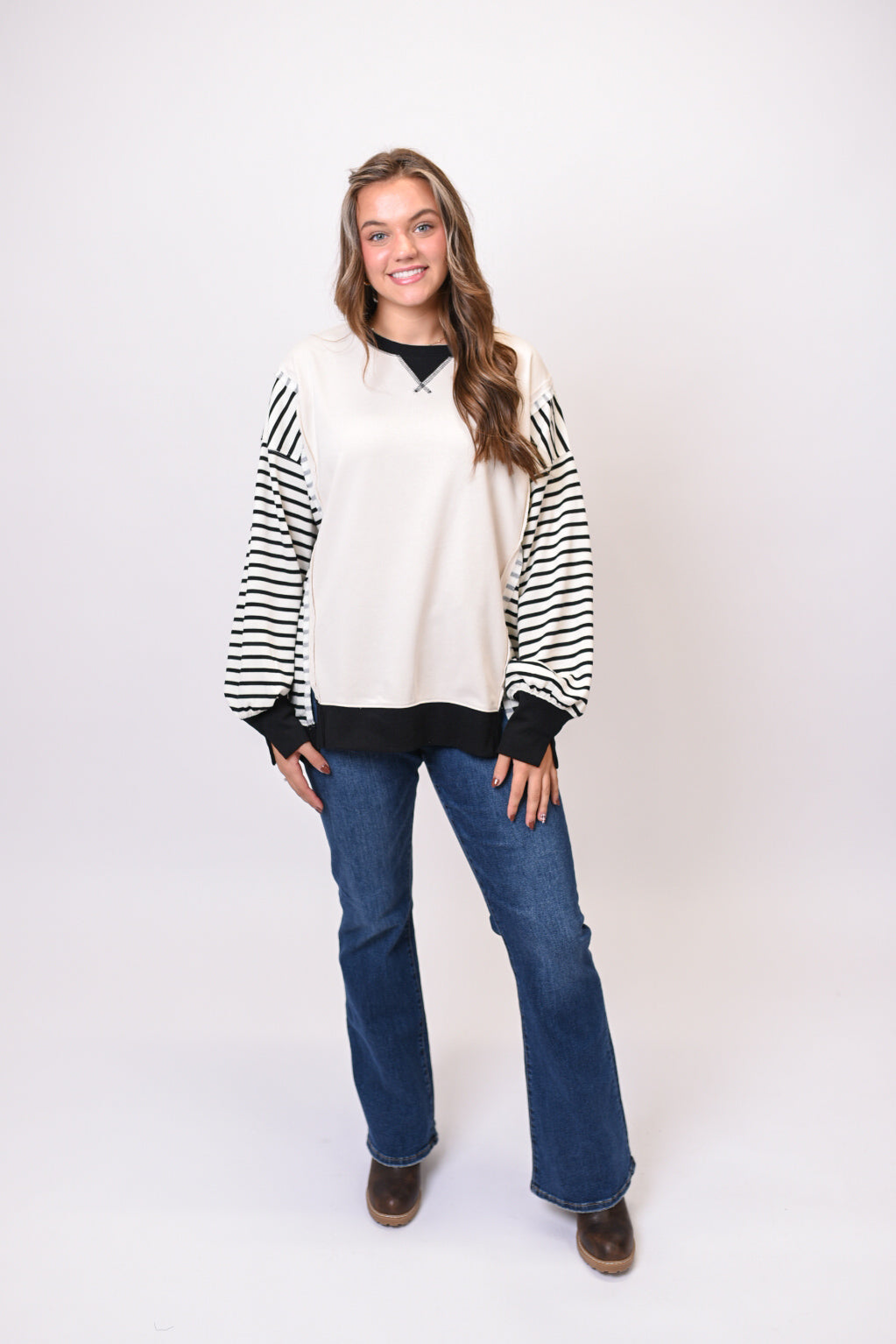 Stripe Right Pullover in Cream