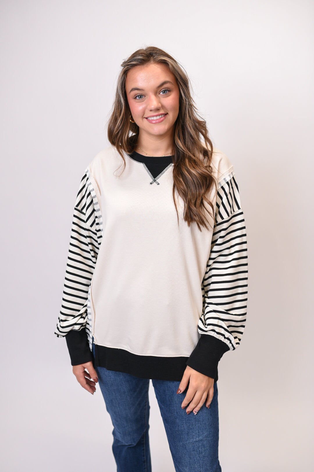 Stripe Right Pullover in Cream