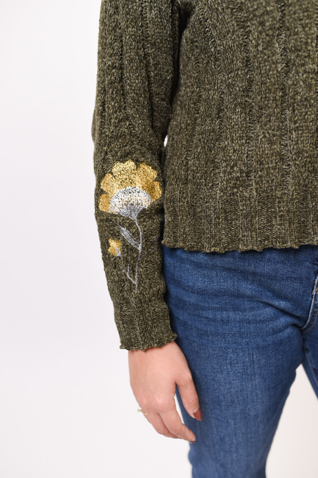 Wildflower Cable Knit Sweater in Olive