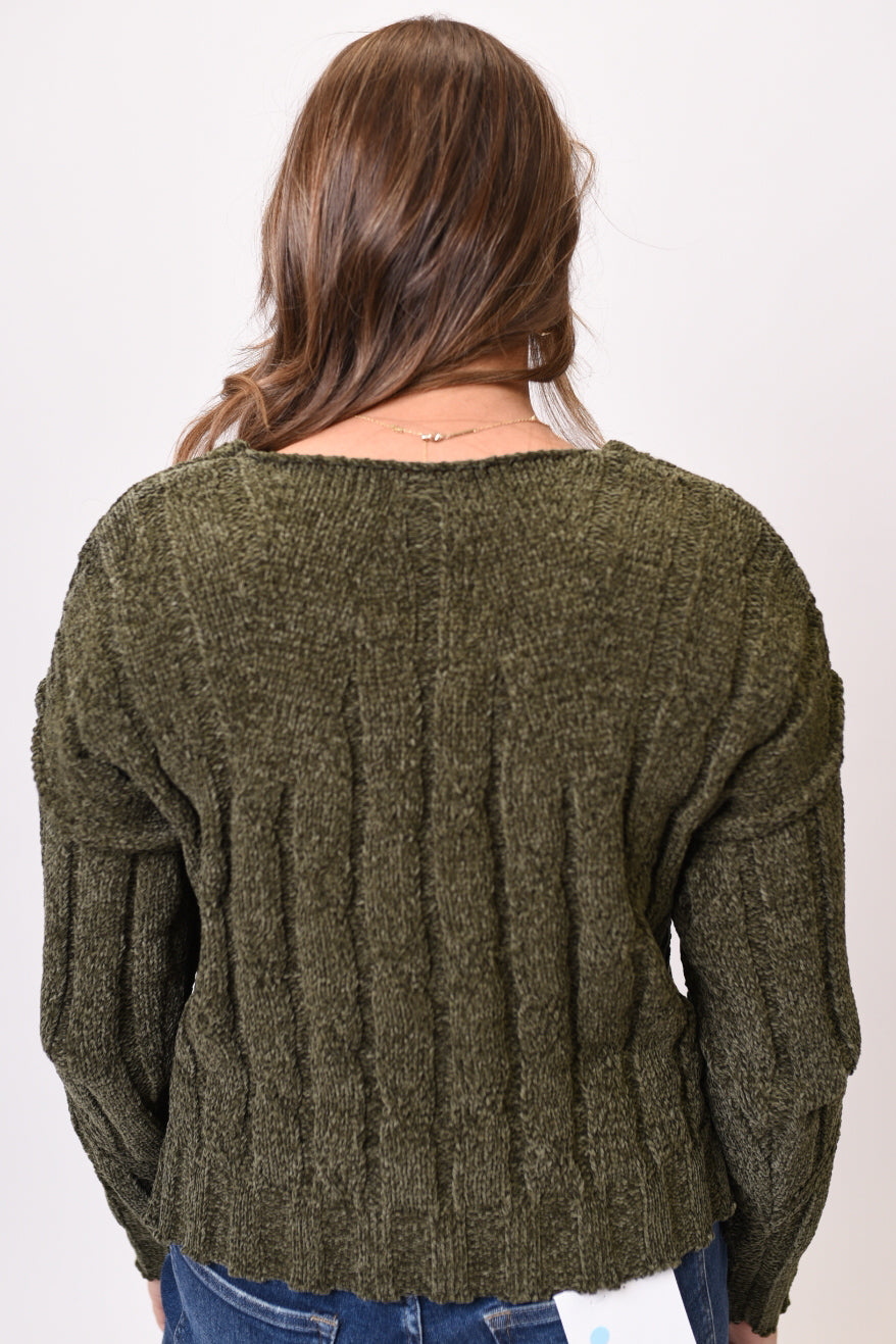 Wildflower Cable Knit Sweater in Olive