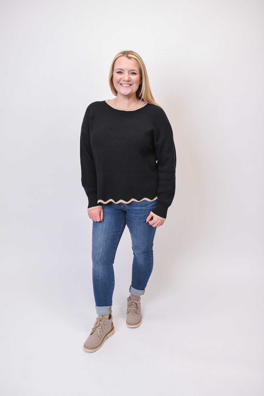 Trim Twist Sweater in Black
