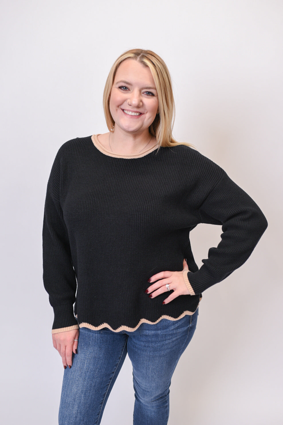 Trim Twist Sweater in Black