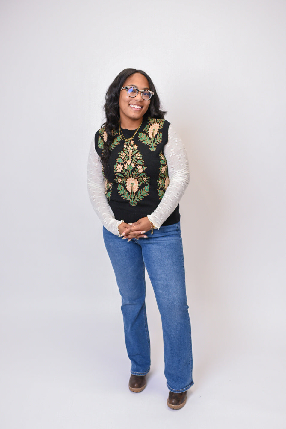 Vintage Vine Sweater Vest in Black