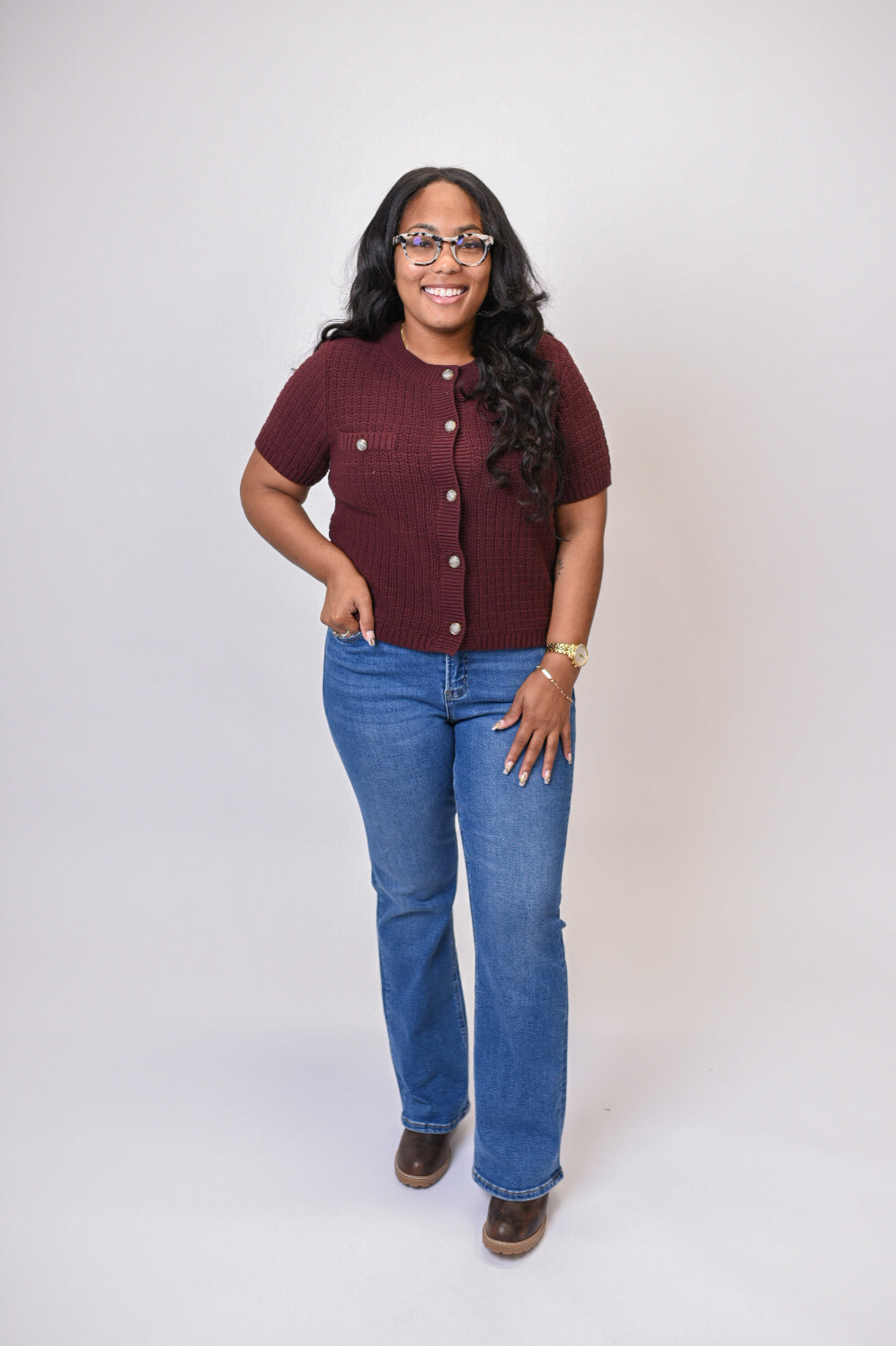 The Merlot Textured Button Up Sweater