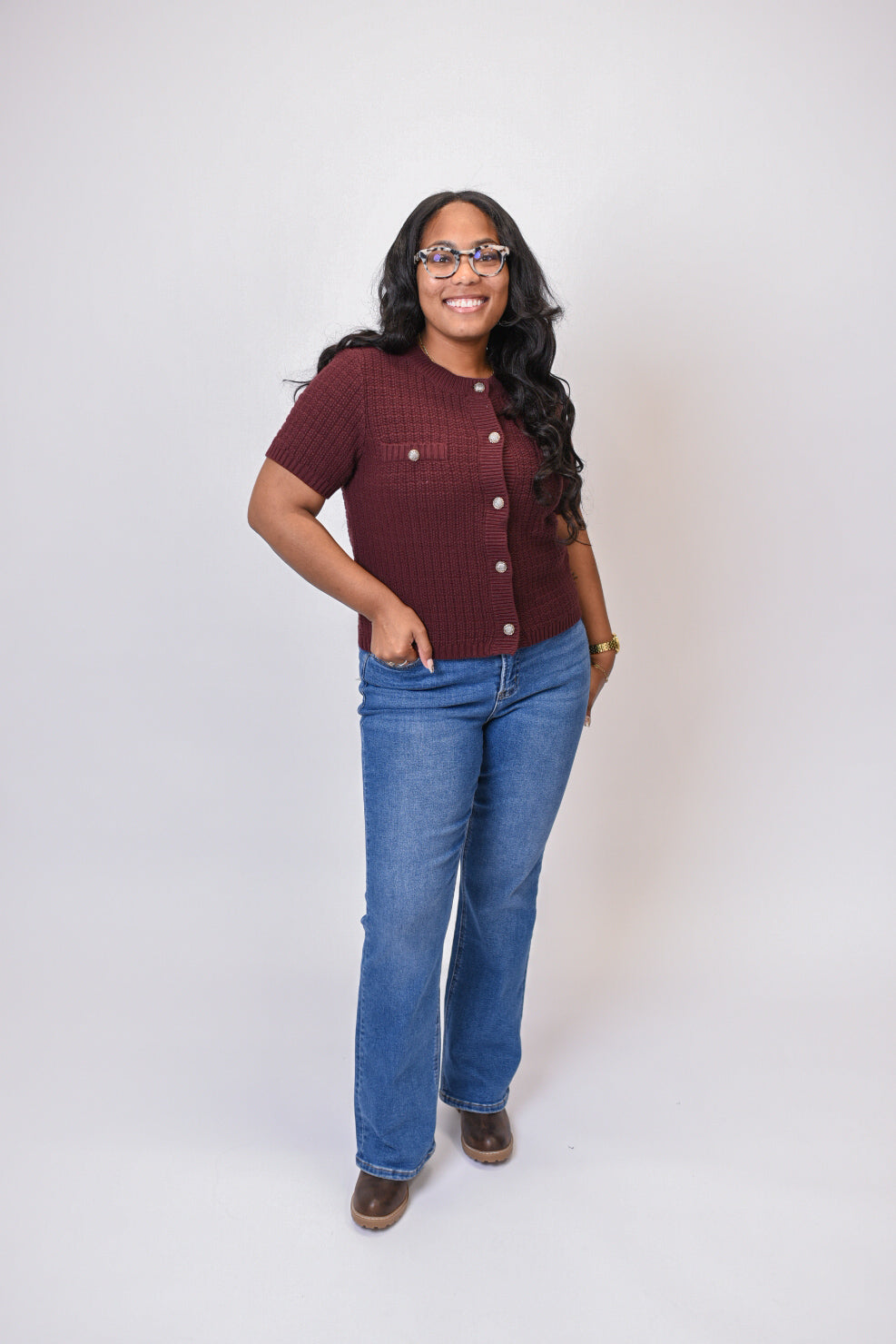 The Merlot Textured Button Up Sweater