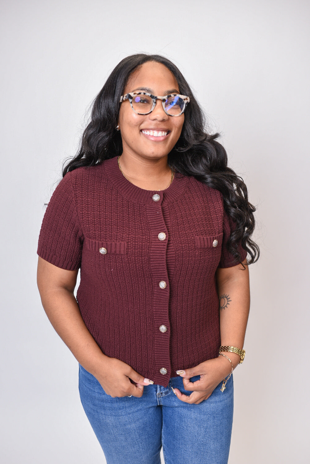 The Merlot Textured Button Up Sweater