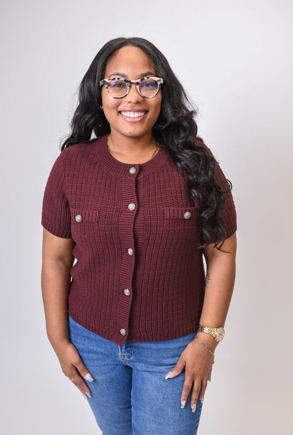 The Merlot Textured Button Up Sweater