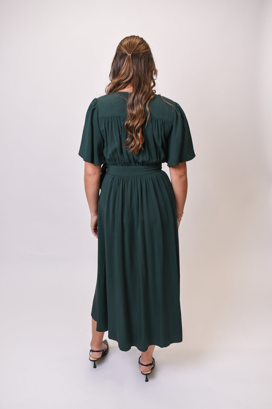 Evergreen Elegance Midi Wrap Dress