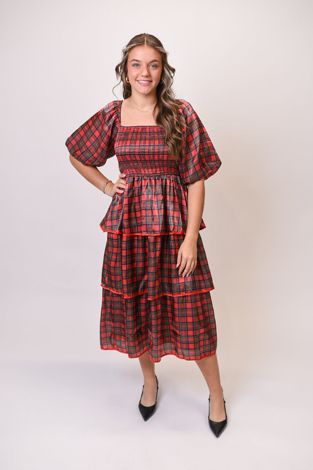 Seasons Greetings Plaid Midi Dress