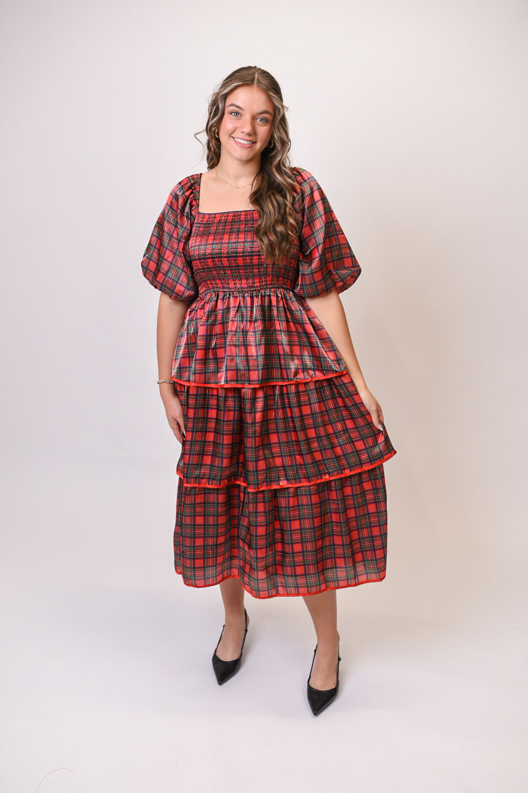 Seasons Greetings Plaid Midi Dress