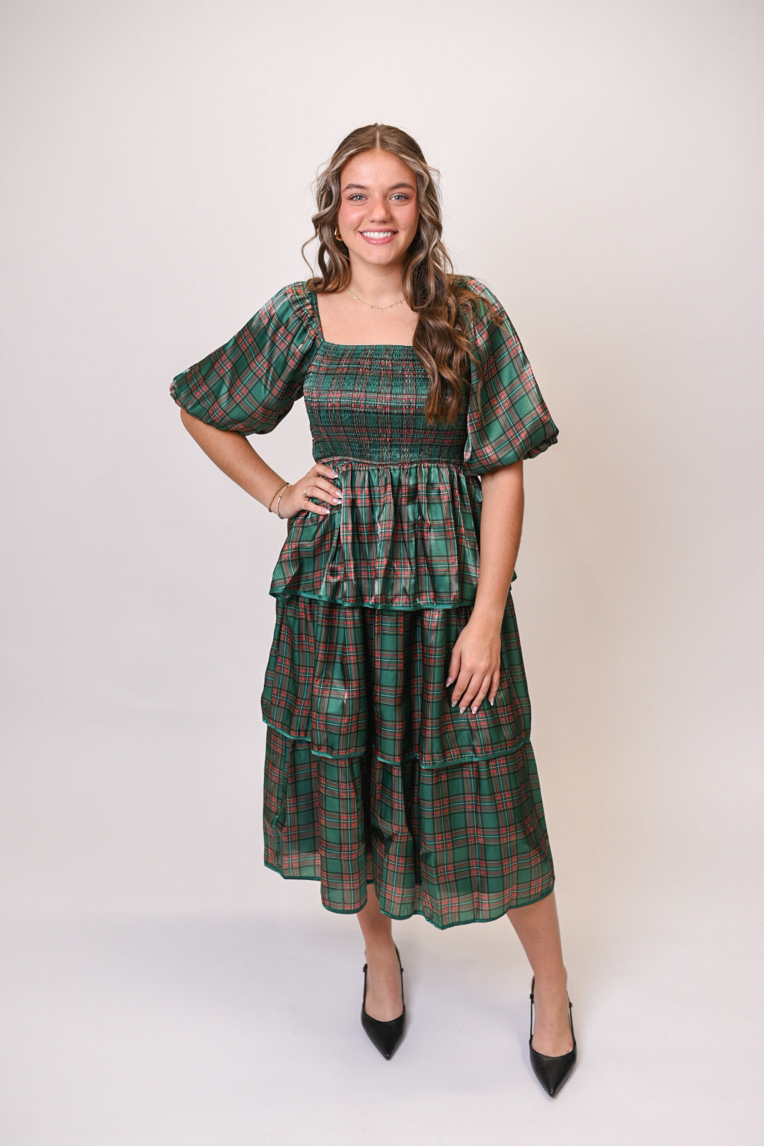 Seasons Greetings Plaid Midi Dress
