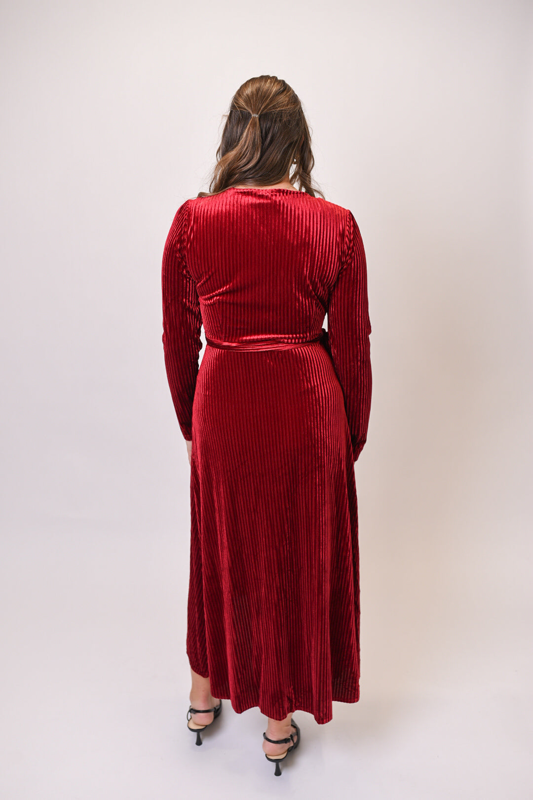 Iva Velour Wrap Dress in Cranberry