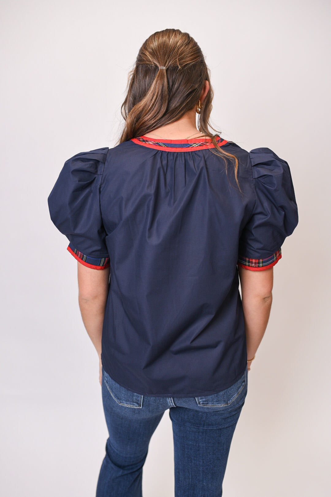 Mad For Plaid Blouse in Navy