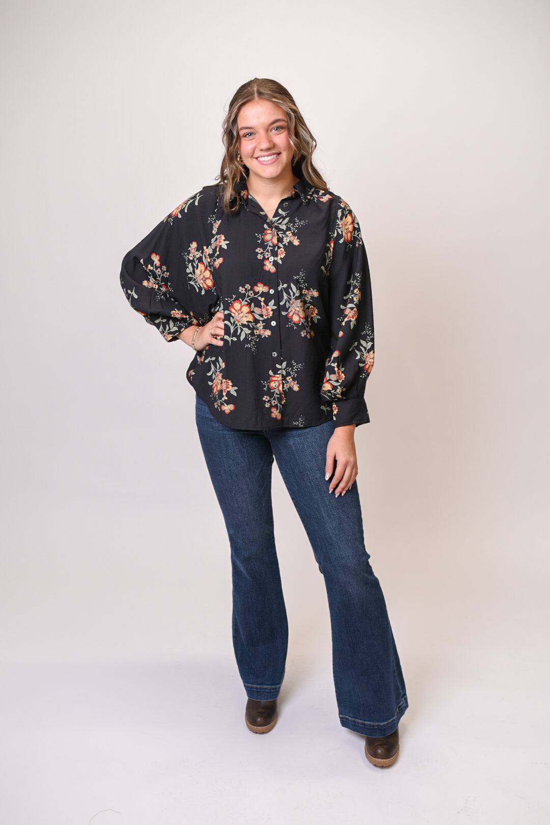 Bloom And Button Blouse in Black