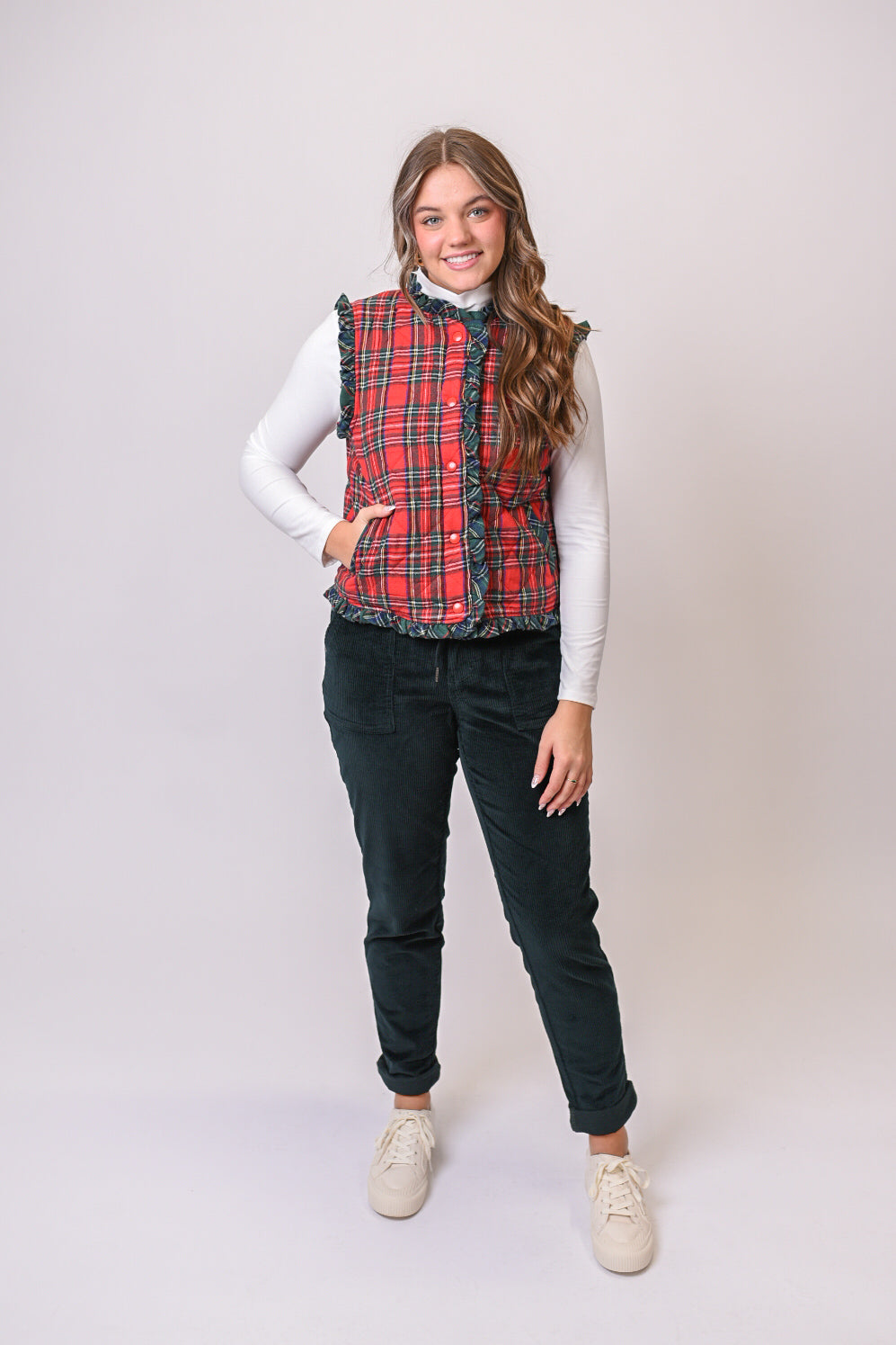 Tartan And Ruffles Quilted Vest