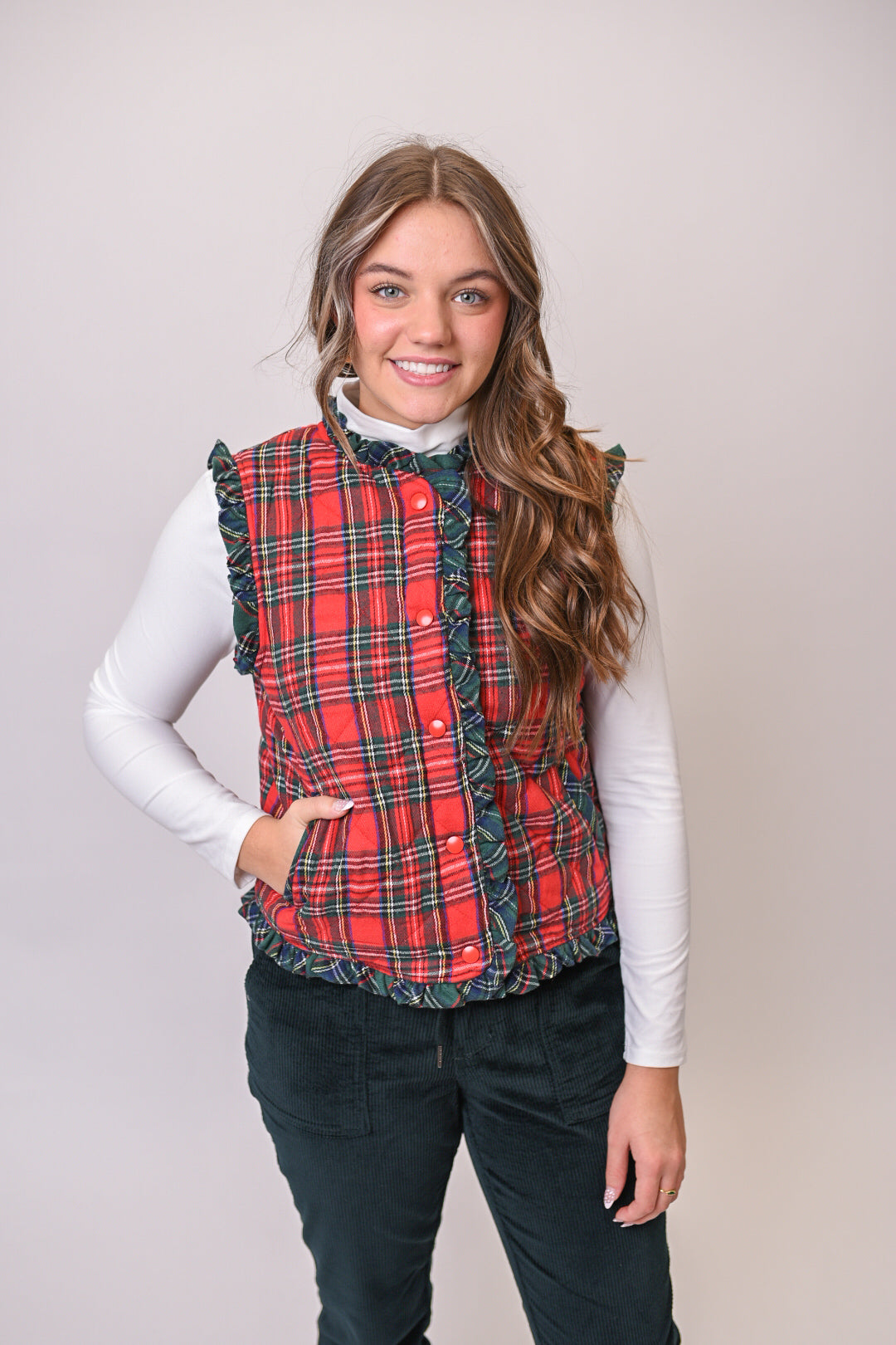 Tartan And Ruffles Quilted Vest