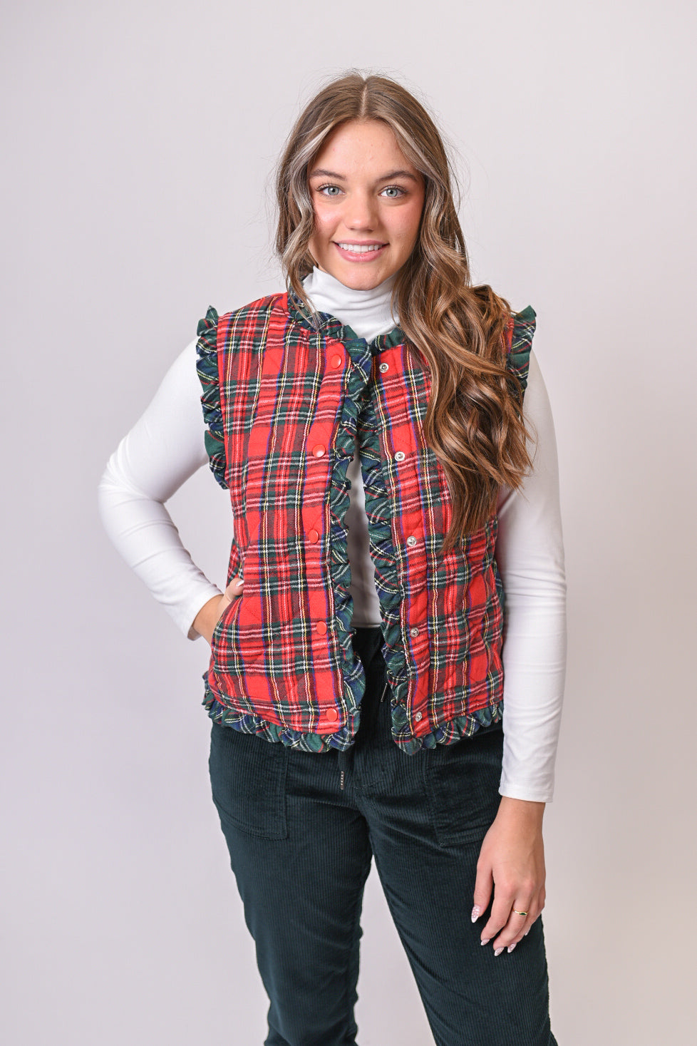 Tartan And Ruffles Quilted Vest