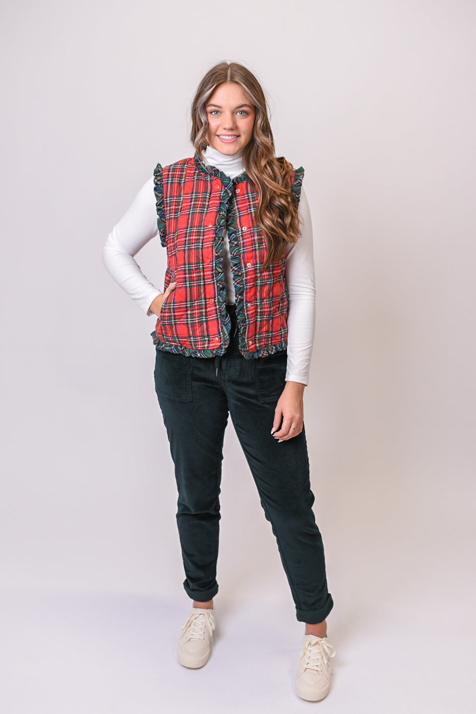 Tartan And Ruffles Quilted Vest