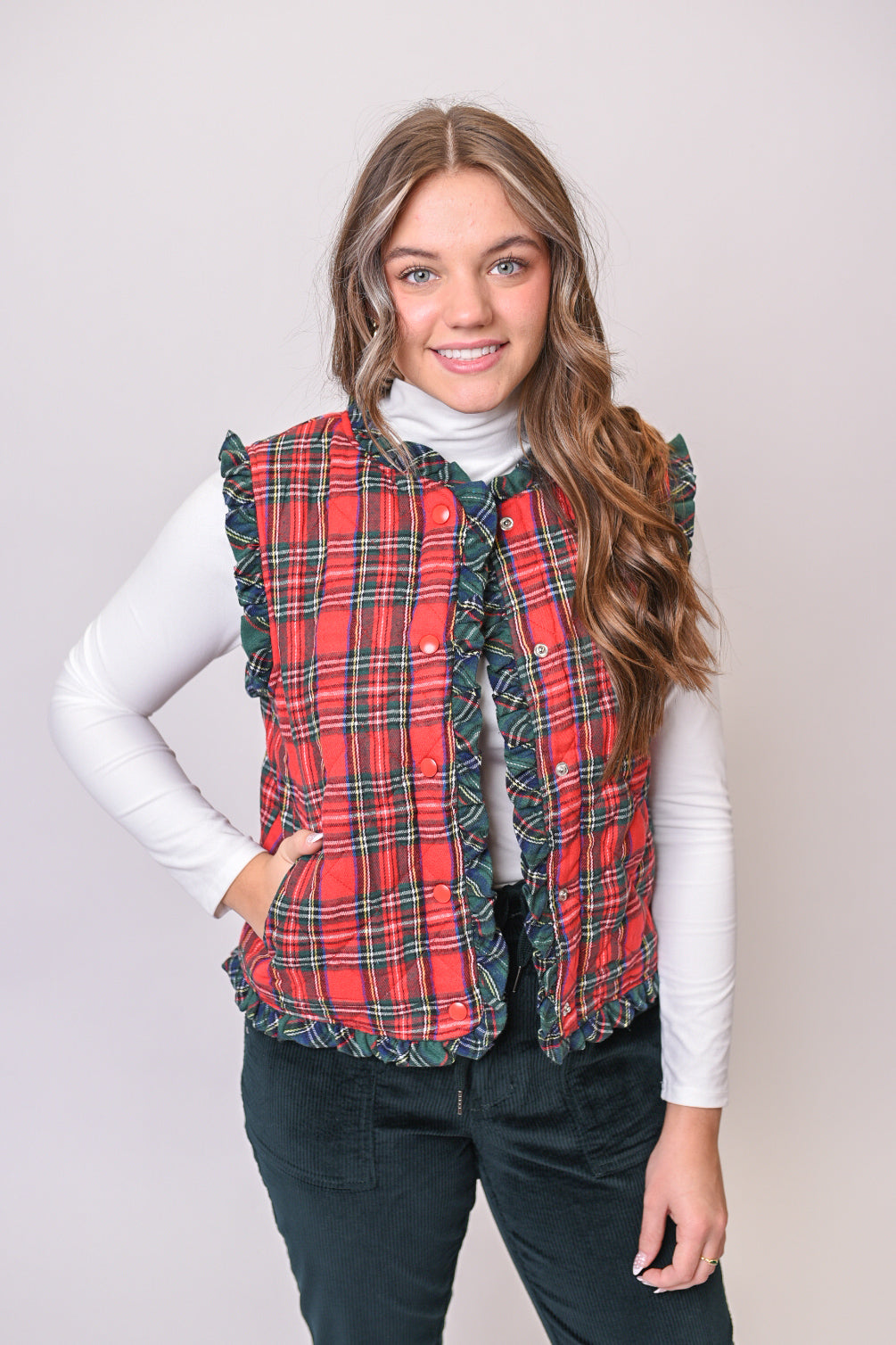 Tartan And Ruffles Quilted Vest