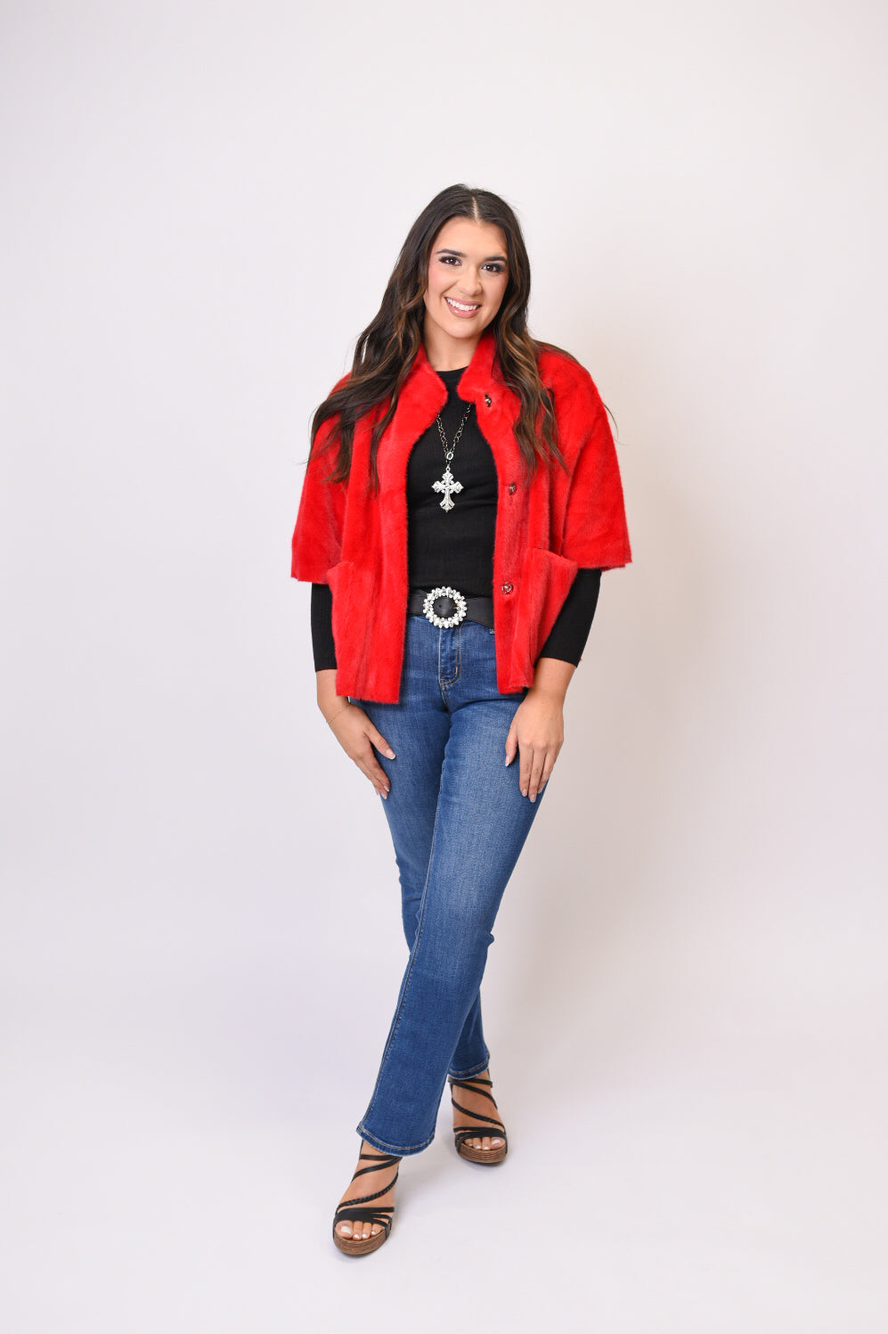 Fabulously Faux Red Capelet Jacket
